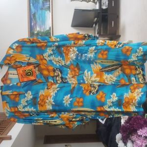 Men's Hawaiian Shirt LARGE new w/ tags blue W/ jeep & surf board short sleeved